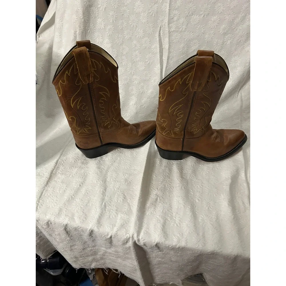 Old West Kids Brown Leather Cowboy Boots CCY8129G Pointed Toe Western Size 4D